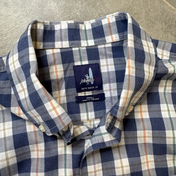 Johnnie O Swain Plaid Oxford Shirt Wake Blue White Small JMWL4560 VGUC - Picture 6 of 9